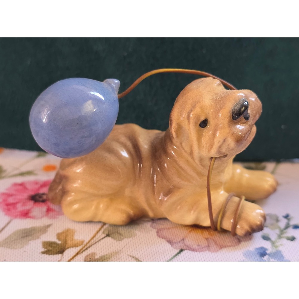 Unbranded Shar-Pei Puppy Figurine Small Tan Blue Fair Condition 1980s Vintage